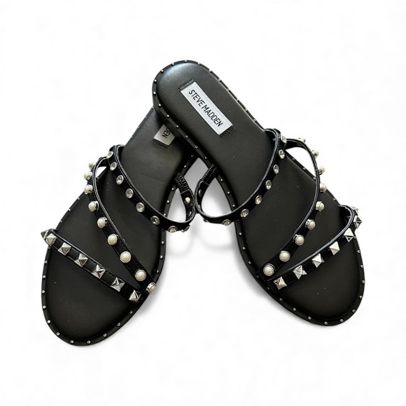 STEVE MADDEN 8 Black Stud Crystal Pearl Zaidy Sandals R $89 - Picture 5 of 8